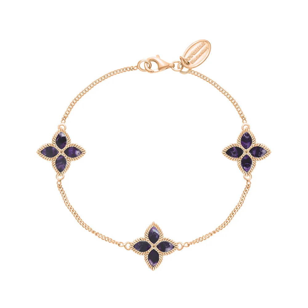 9ct Rose Gold Blue John eden Marquise Flower Bracelet sold by C.W. Sellors
