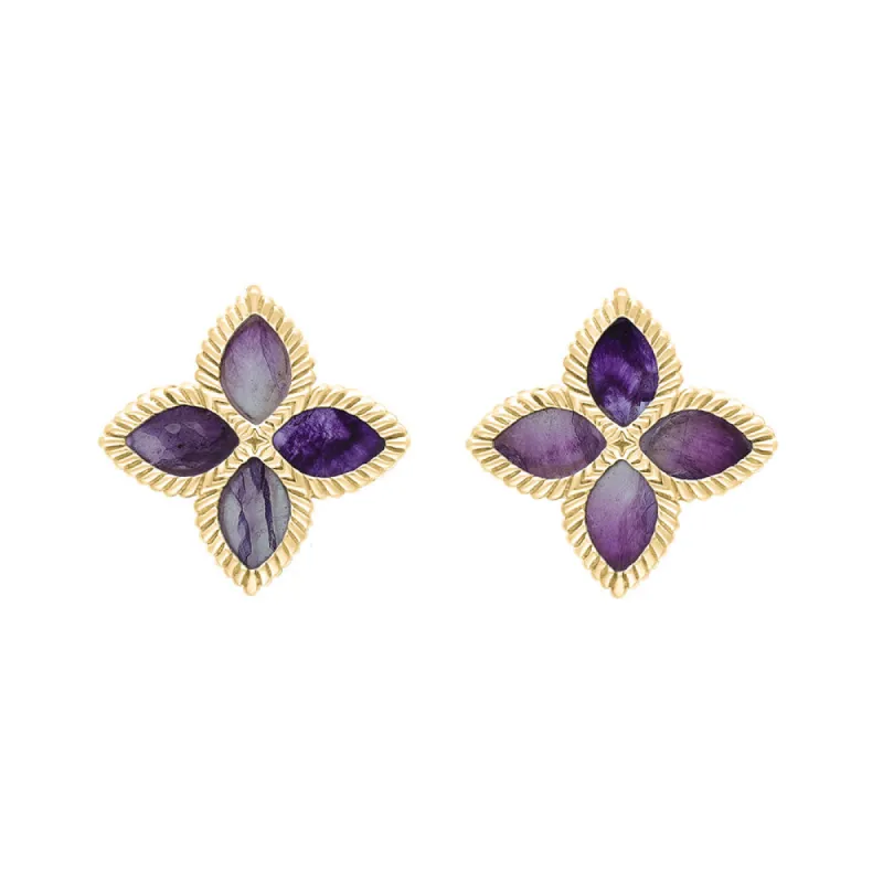 18ct Yellow Gold Blue John eden Marquise Flower Stud Earrings sold by C.W. Sellors