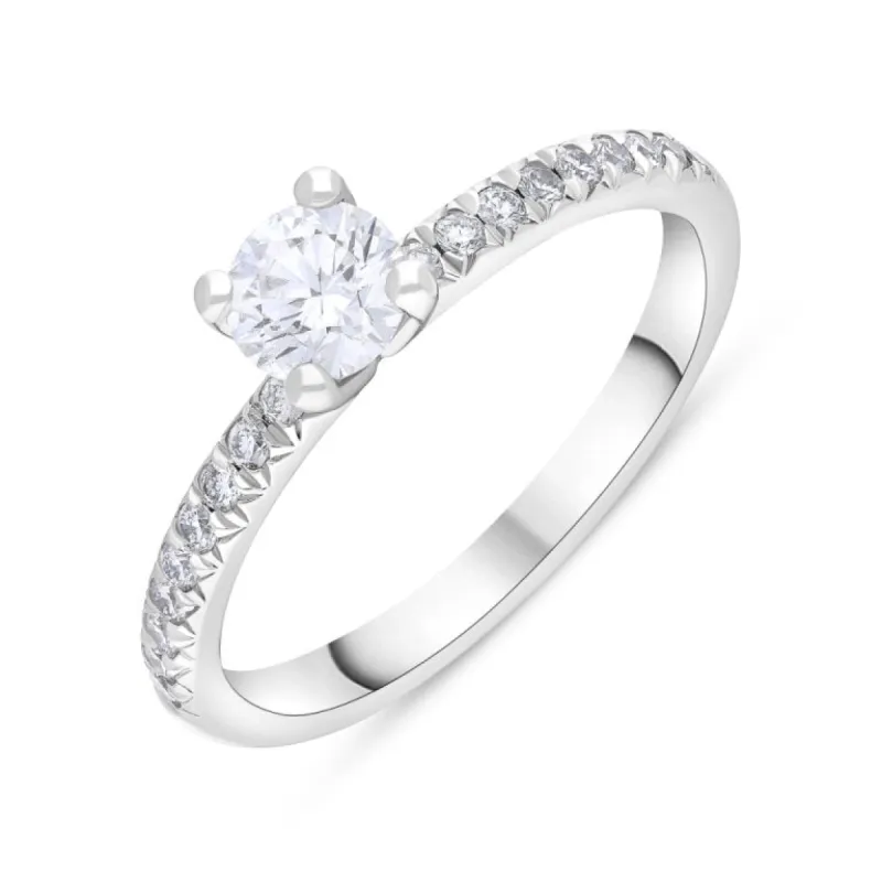 Platinum 0.40ct Diamond Solitaire 0.17ct Diamond Tulip Shank Ring Size L GIA FSI1 made by C.W. Sellors