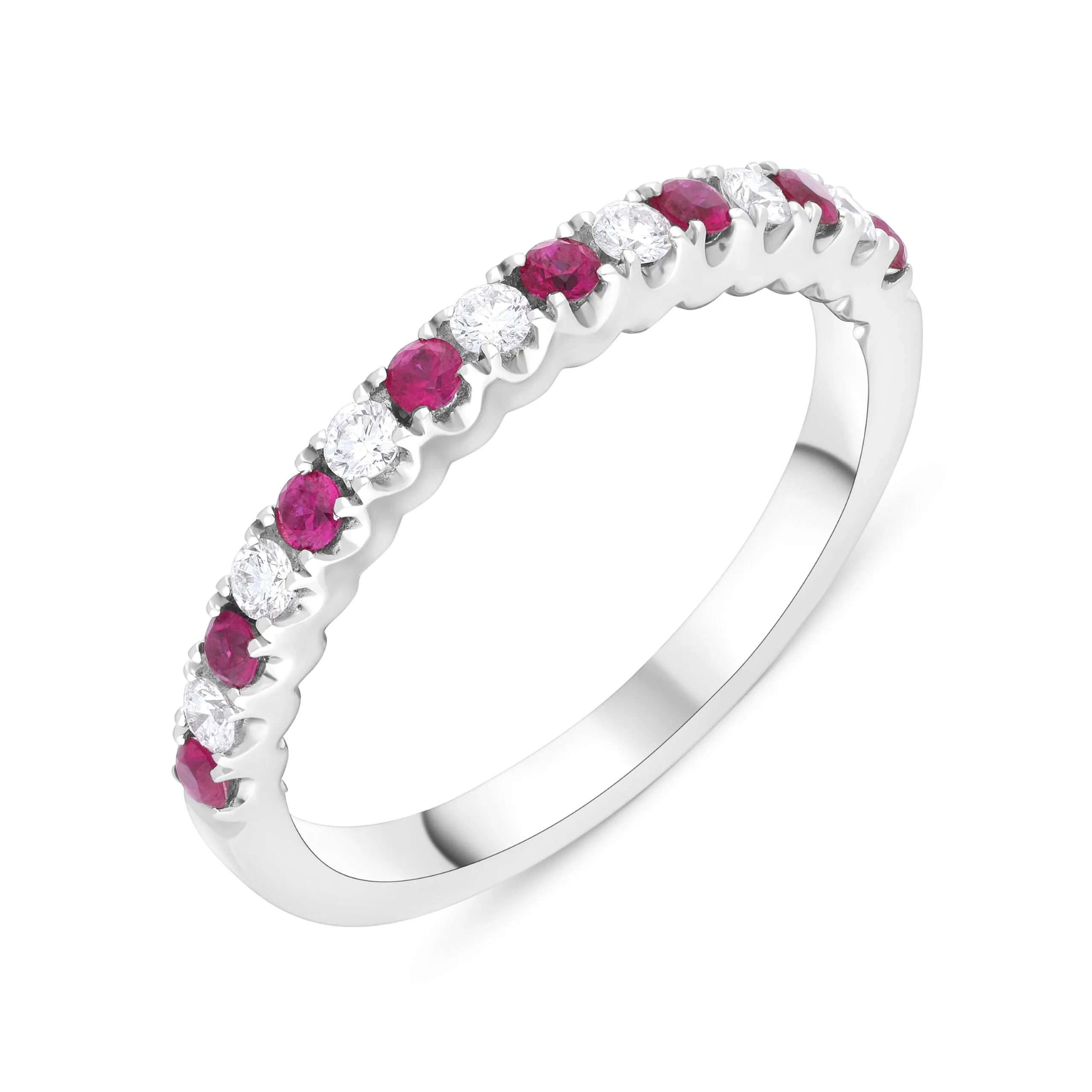 18ct White Gold 0.20ct Ruby 0.14ct 15 Stone Diamond Castle Set Eternity Ring sold by C.W. Sellors