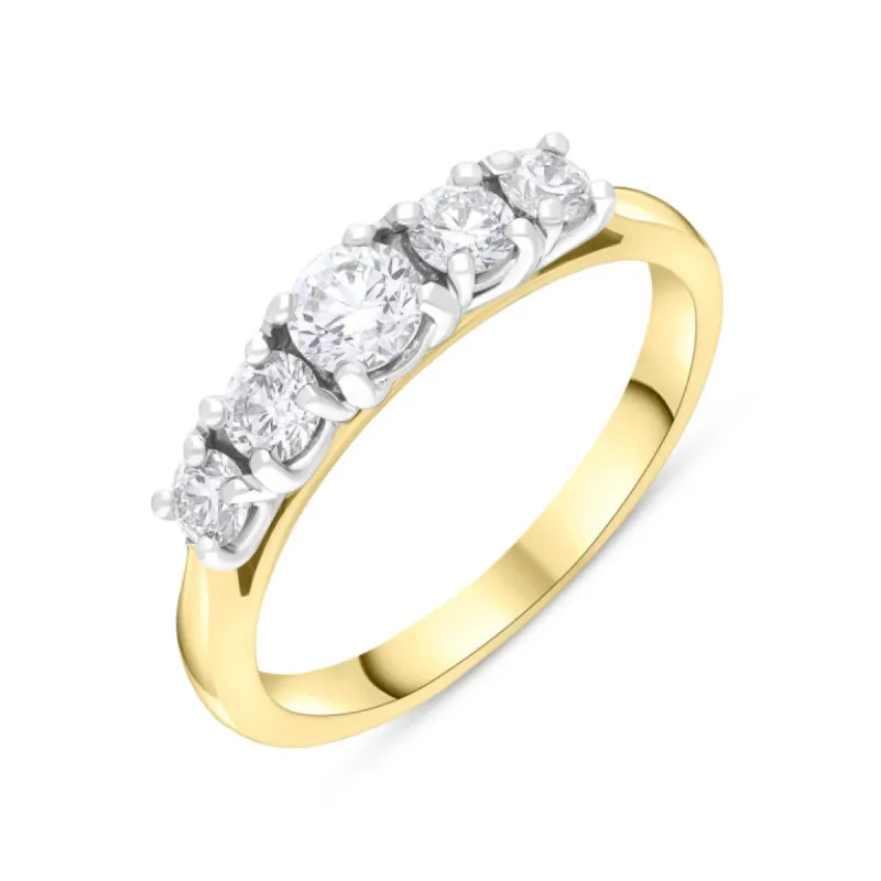 18ct Yellow and White Gold .28 Diamond .45 5 Stone Diamond Grad 4 Claw Ring W2 made by C.W. Sellors