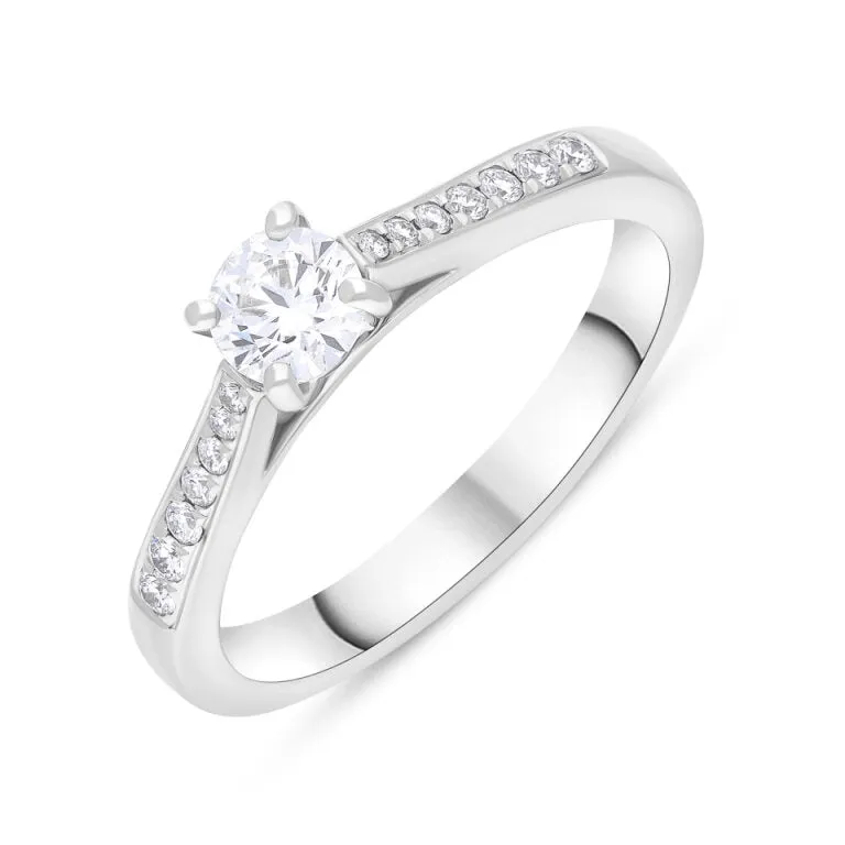 Platinum .11 Diamond .32 Diamond Solitaire 4 Claw Dia Shank Ring Size L GIA FVS2 sold by C.W. Sellors