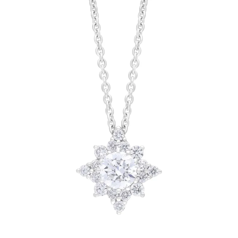 18ct White Gold .31 Diamond .19 Round Star Diamond Cluster Pendant & Chain sold by C.W. Sellors