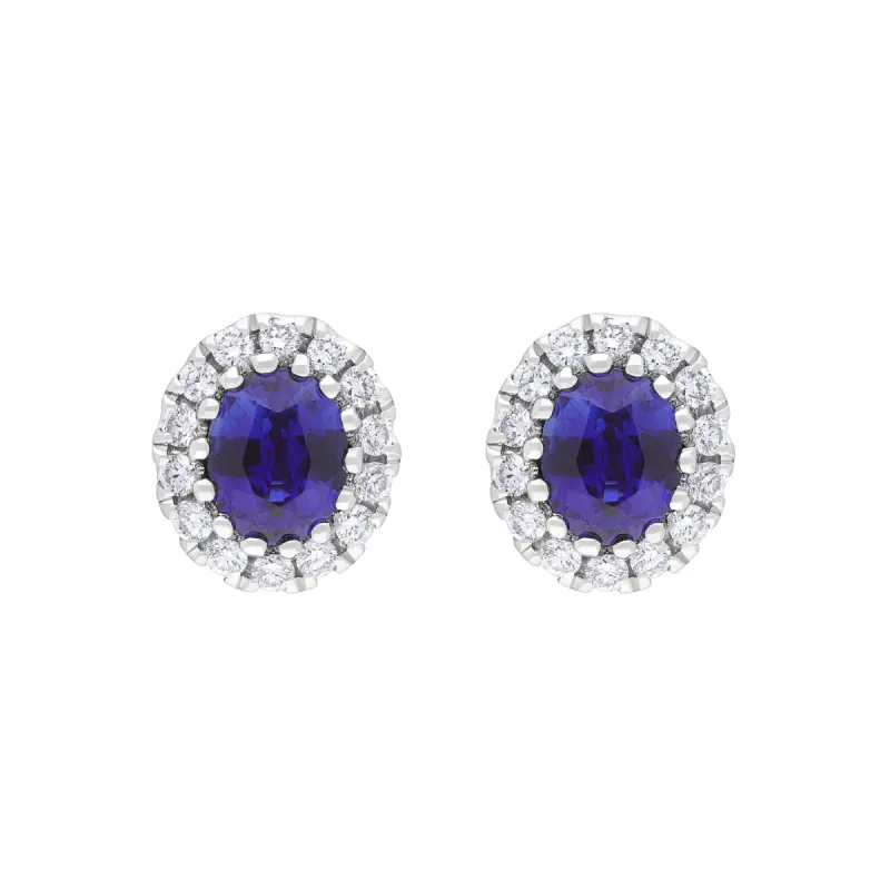 18ct White Gold .80 Sapphire .16 Diamond Cluster Earrings sold by C.W. Sellors