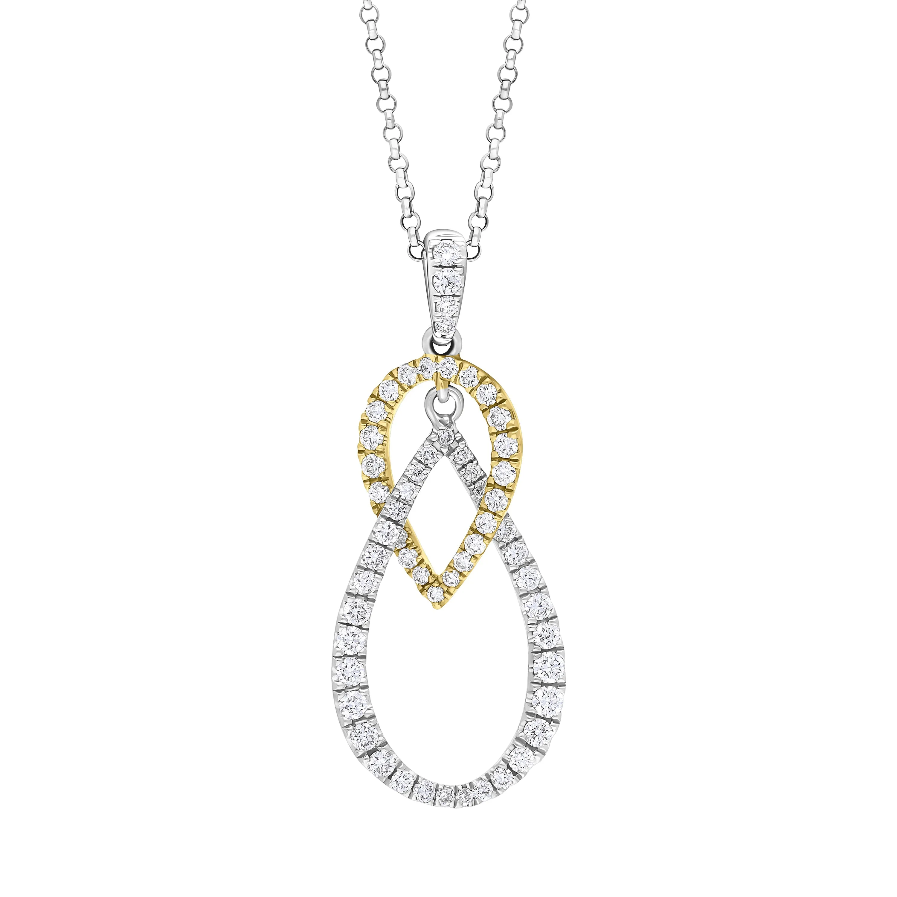 18ct Yellow and White Gold 0.45 Diamond 2 Drop Shape Pendant & Chain sold by C.W. Sellors