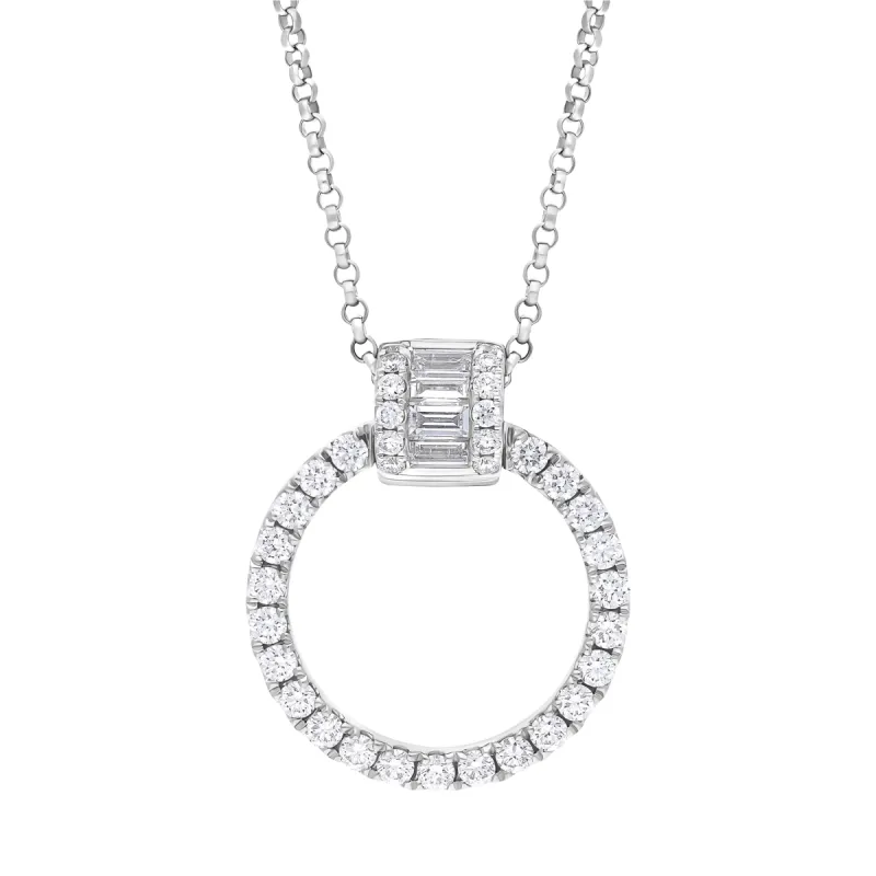 18ct White Gold 0.12 Diamond 0.35 Diamond Circle Bag Barrell Top Pendant & Chain sold by C.W. Sellors