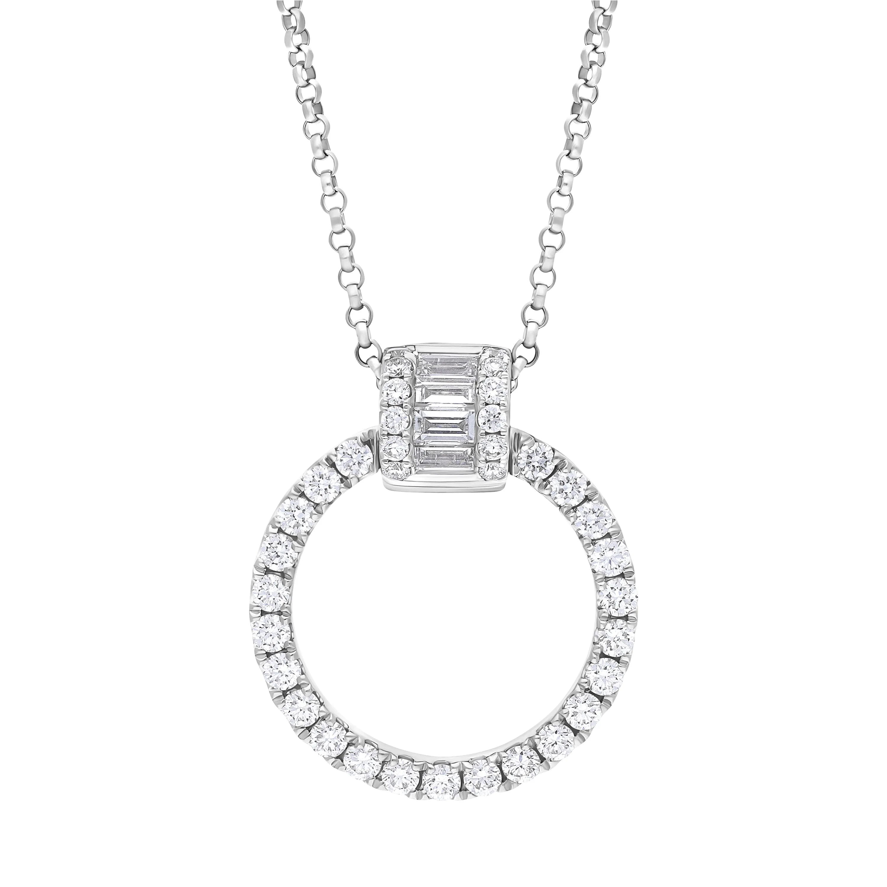 18ct White Gold 0.12 Diamond 0.35 Diamond Circle Bag Barrell Top Pendant & Chain sold by C.W. Sellors
