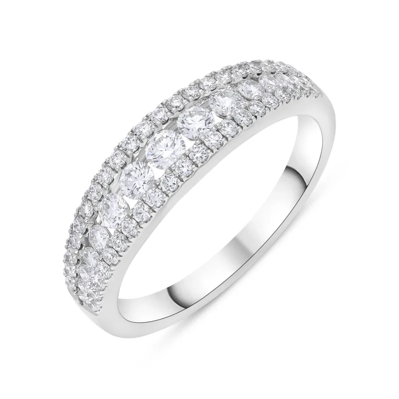 18ct White Gold 0.77 Diamond 3 Row Grad Claw Set Eternity Ring sold by C.W. Sellors