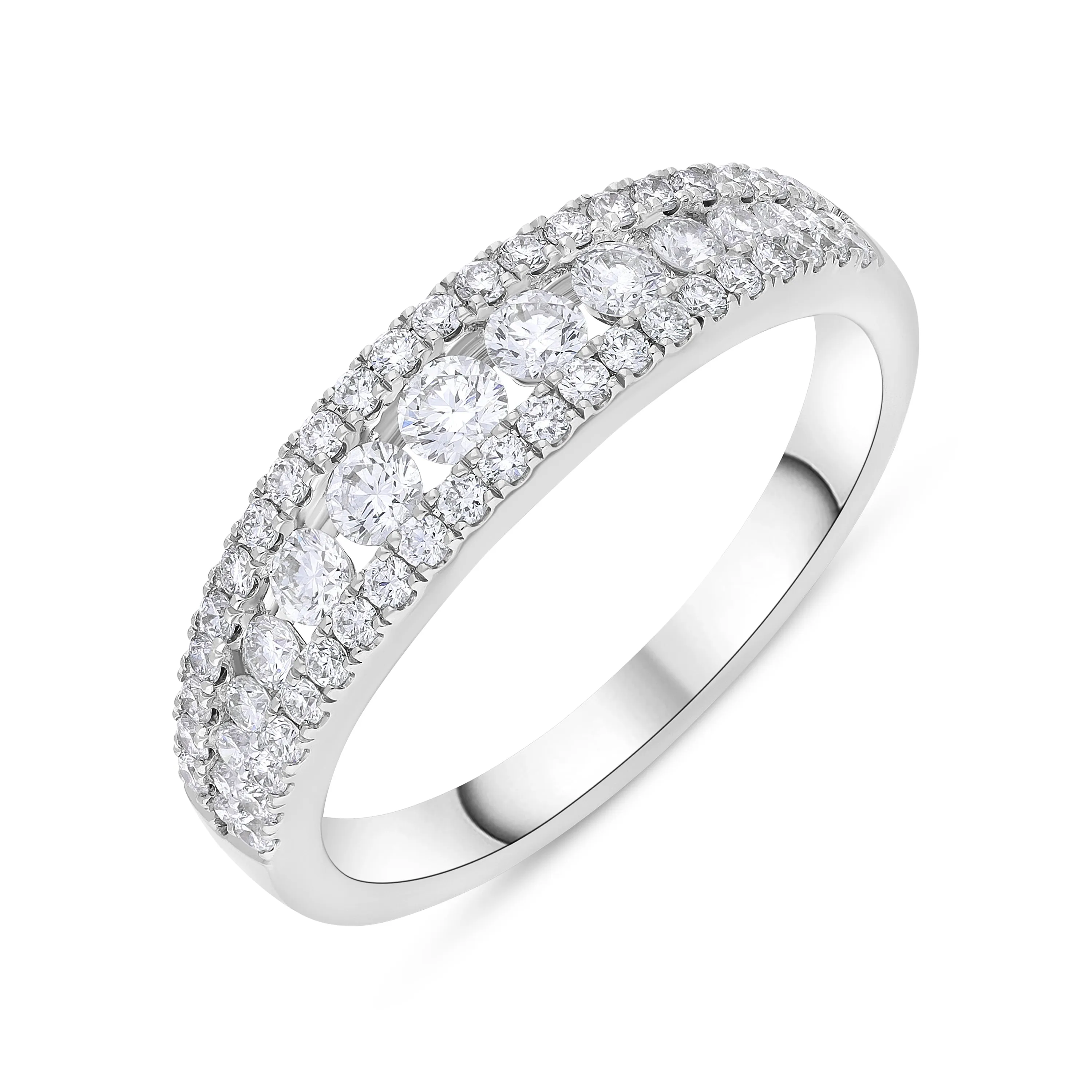 18ct White Gold 0.77 Diamond 3 Row Grad Claw Set Eternity Ring sold by C.W. Sellors