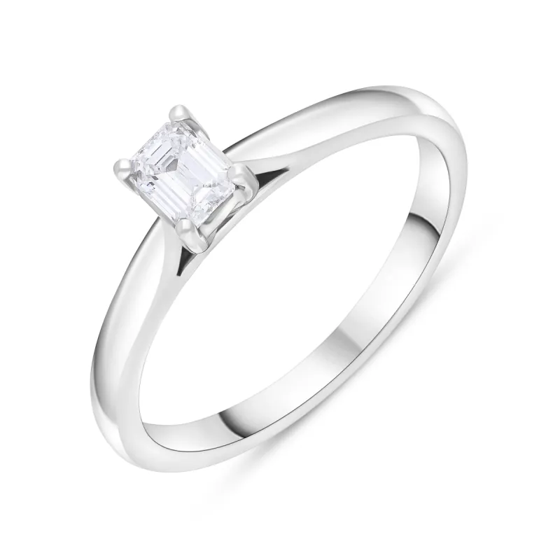 Platinum 0.32 Diamond Solitaire Emerald Cut Claw Ring Size O GIA EVS2 sold by C.W. Sellors