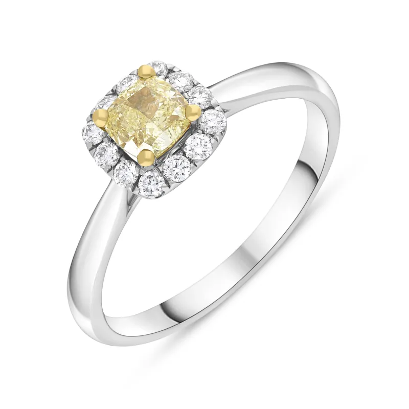 18ct White Gold .51ct Yellow Diamond .17 Cush Micro 18ct Yellow Gold Claw Cluster Ring sold by C.W. Sellors