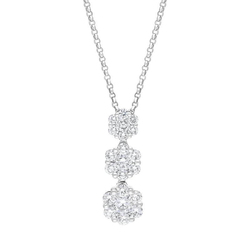 18ct White Gold 0.80 Diamond Triple 6x1 Grad Cluster Pendant & Chain sold by C.W. Sellors