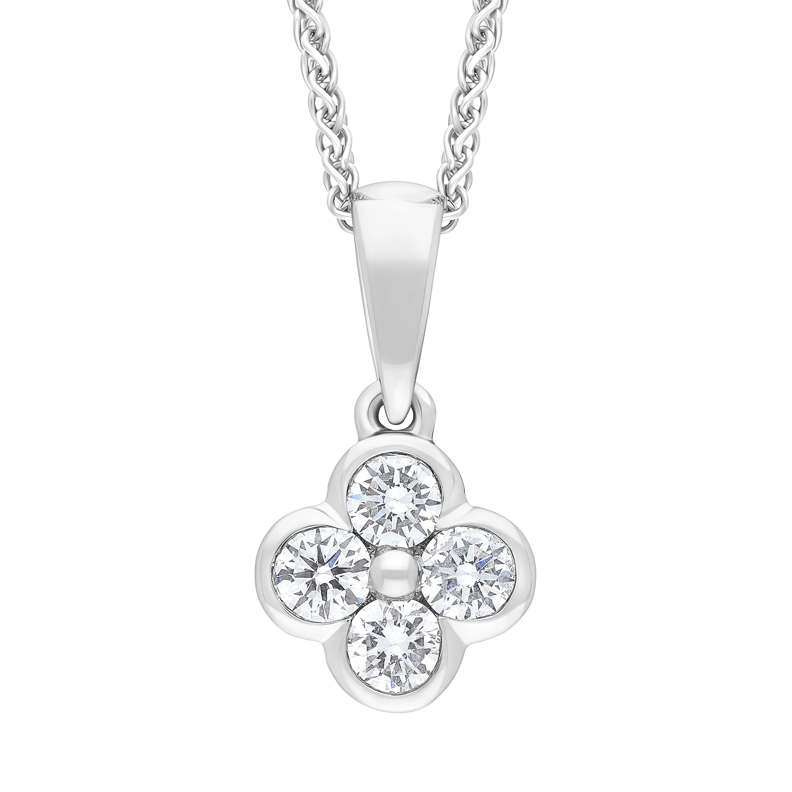 18ct White Gold .25 4 Stone Cluster Diamond Pendant & Chain sold by C.W. Sellors