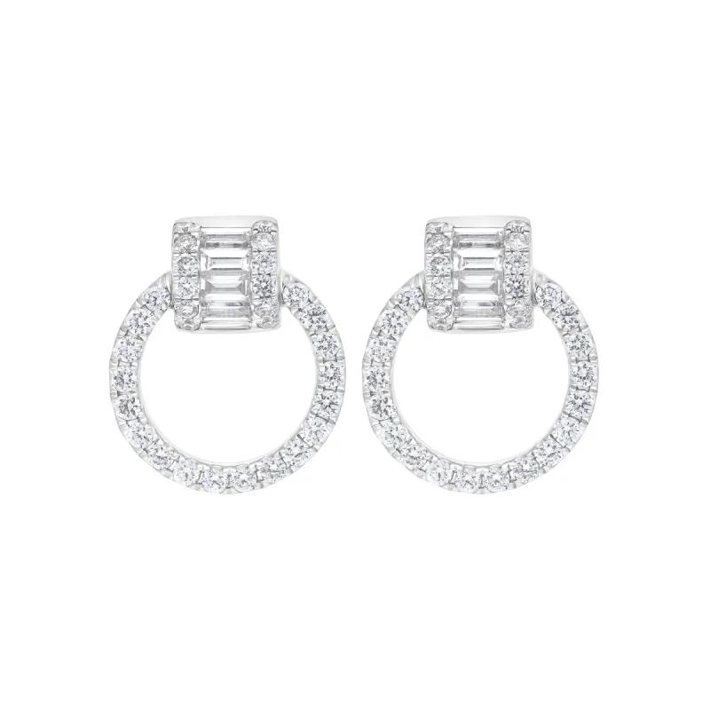 18ct White Gold 0.23 Diamond 0.39 Diamond Circle Bag Barrell Top Earrings sold by C.W. Sellors