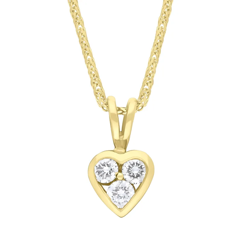 18ct Yellow Gold 0.21 Diamond 3 Stone Heart Pendant & Chain sold by C.W. Sellors