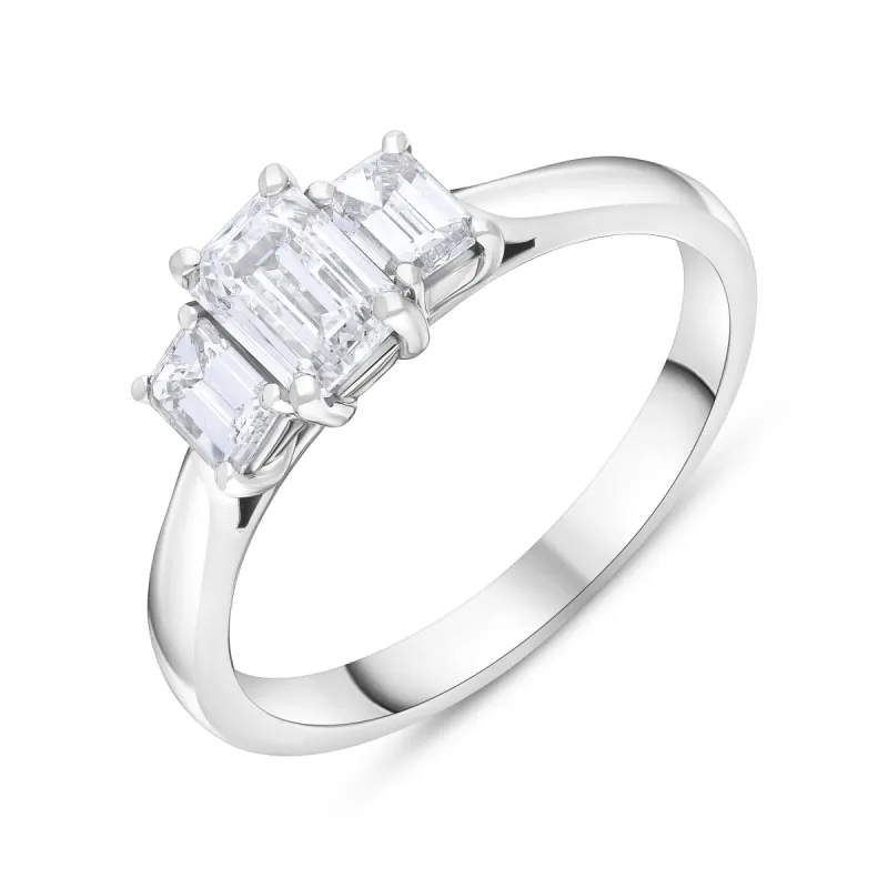 Platinum .45ct Diamond 0.60ct 3 Stone Diamond Emerald Cut Ring Size N DVS2 GIA sold by C.W. Sellors