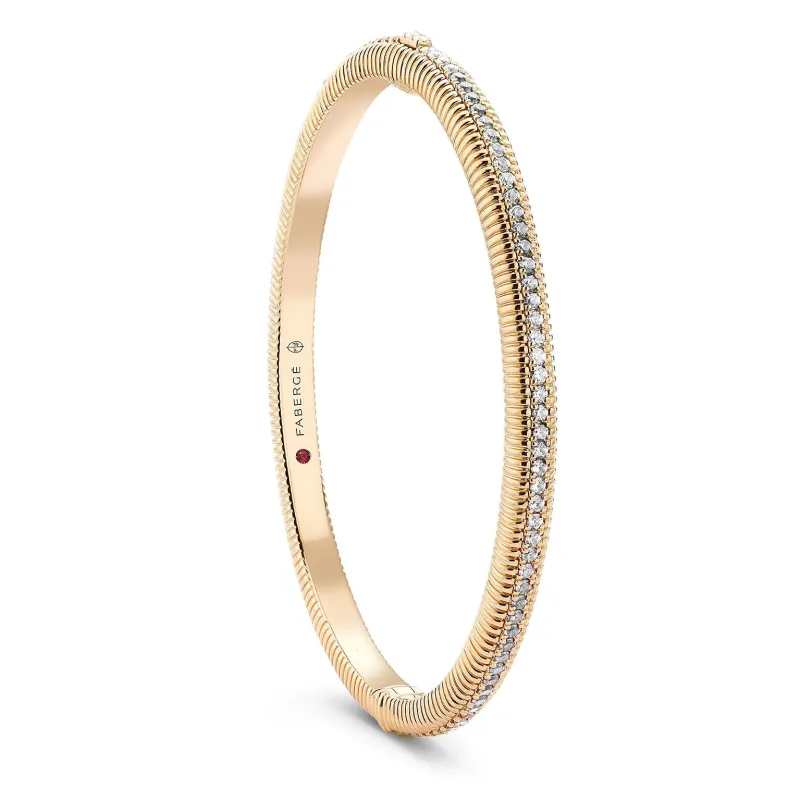 Faberge Colours of Love 18ct Yellow Gold Diamond Hinged Fluted Bracelet sold by C.W. Sellors