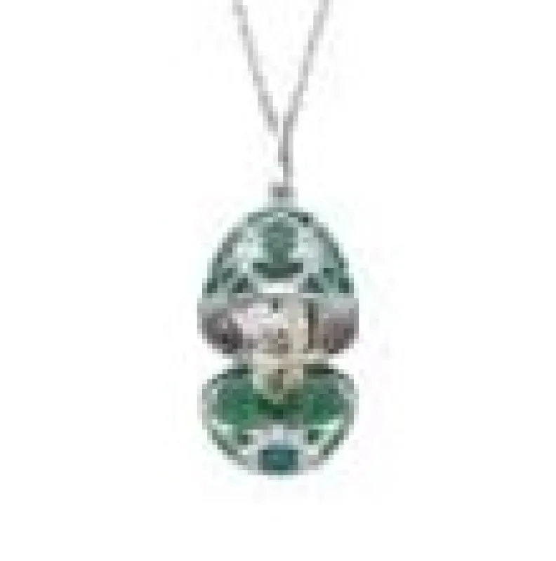 Faberge Heritage White Gold Diamond & Green Guilloché Enamel Koala  Surprise Locket sold by C.W. Sellors