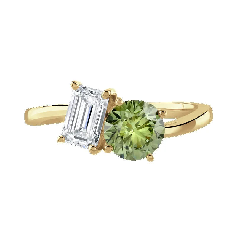 18ct Yellow Gold 1.8ct White & Green Laboratory Grown Diamond 'Toi et Moi' Ring sold by C.W. Sellors