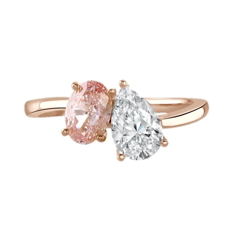18ct Rose Gold 1.8ct White & Pink Laboratory Grown Diamond 'Toi et Moi' Ring sold by C.W. Sellors