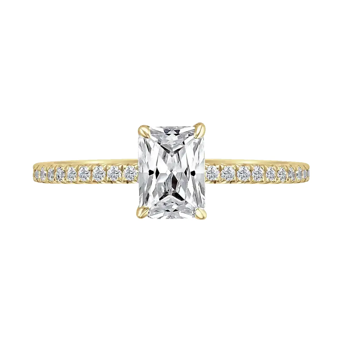 18ct Yellow Gold 1ct Radiant Cut Laboratory Grown Diamond Solitaire With Diamond Shoulders sold by C.W. Sellors