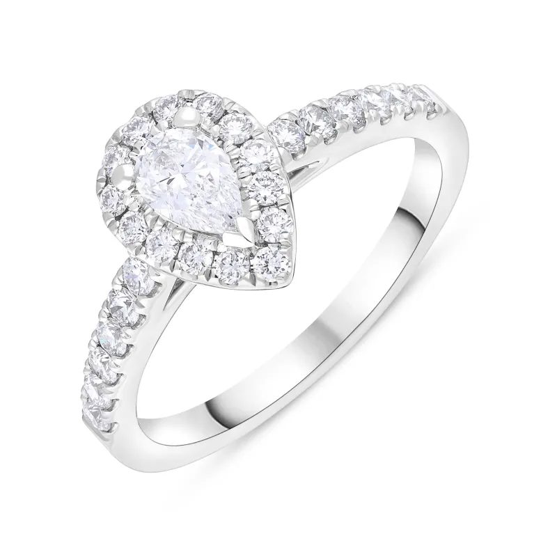 Platinum 0.30ct Diamond 0.45ct Diamond Pear Castle Set Claw Cluster Ring Size N GIA DSI1 sold by C.W. Sellors