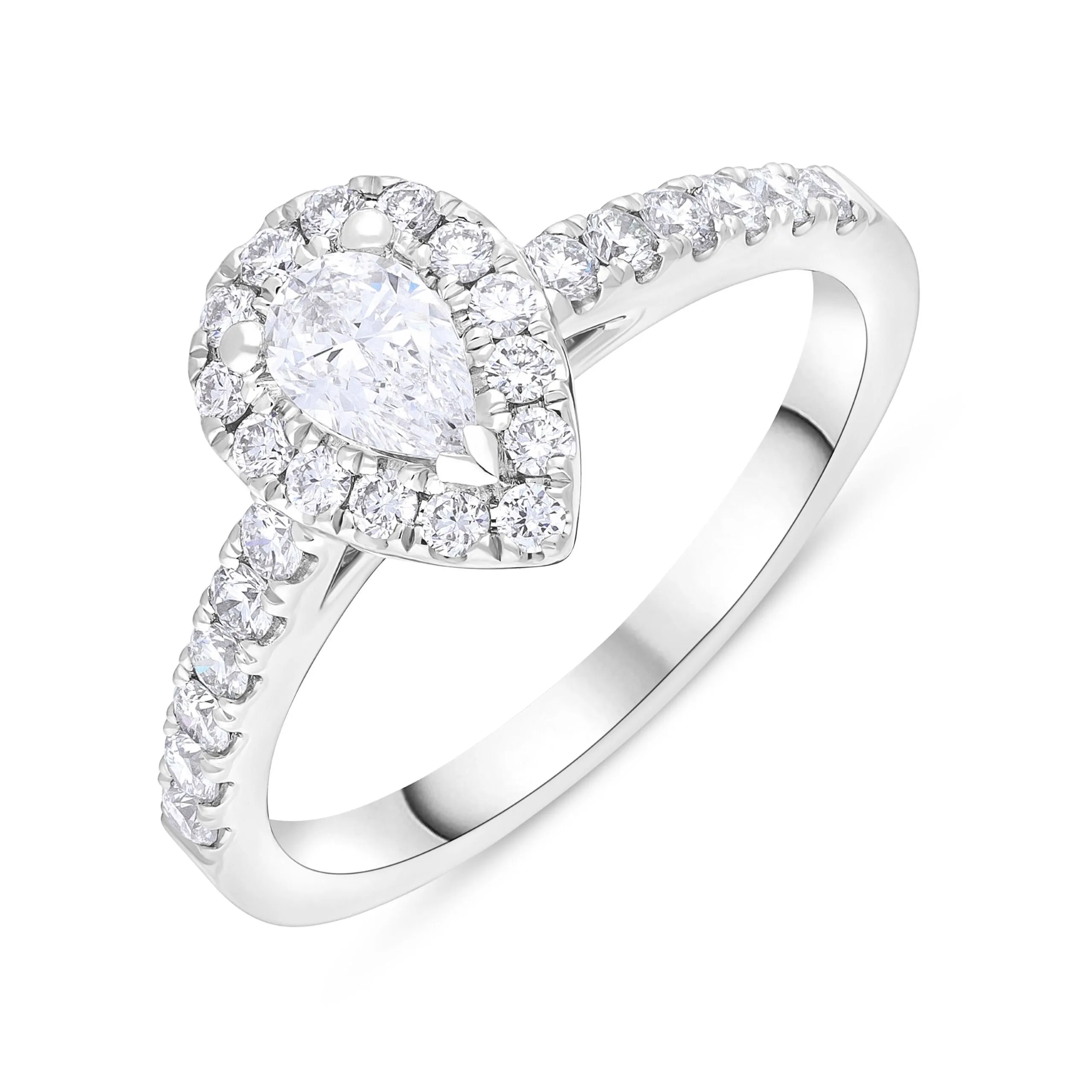 Platinum 0.30ct Diamond 0.45ct Diamond Pear Castle Set Claw Cluster Ring Size N GIA DSI1 sold by C.W. Sellors