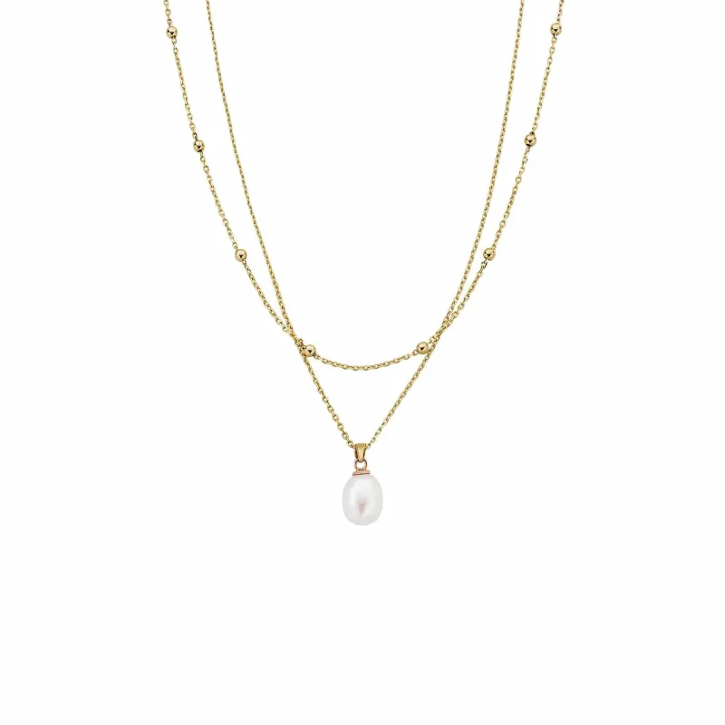 Clogau Nature's Wonder 9ct Solid Gold Beachcomber Layered Necklace with Pearl sold by C.W. Sellors