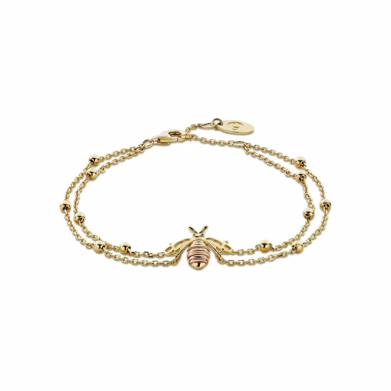 Clogau Nature's Wonder 9ct Solid Gold Honey Bee Double-Chain Bracelet sold by C.W. Sellors