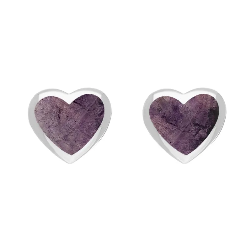 Sterling Silver Blue John Heart Stud Earrings sold by C.W. Sellors