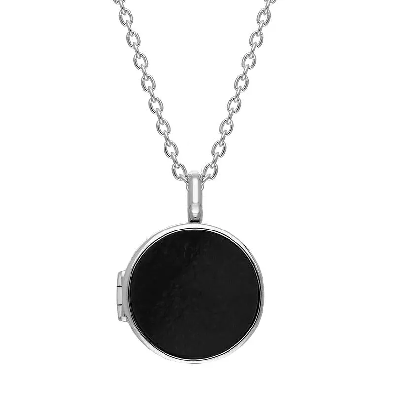 Sterling Silver 15mm Whitby Jet Round Locket with Chain sold by C.W. Sellors