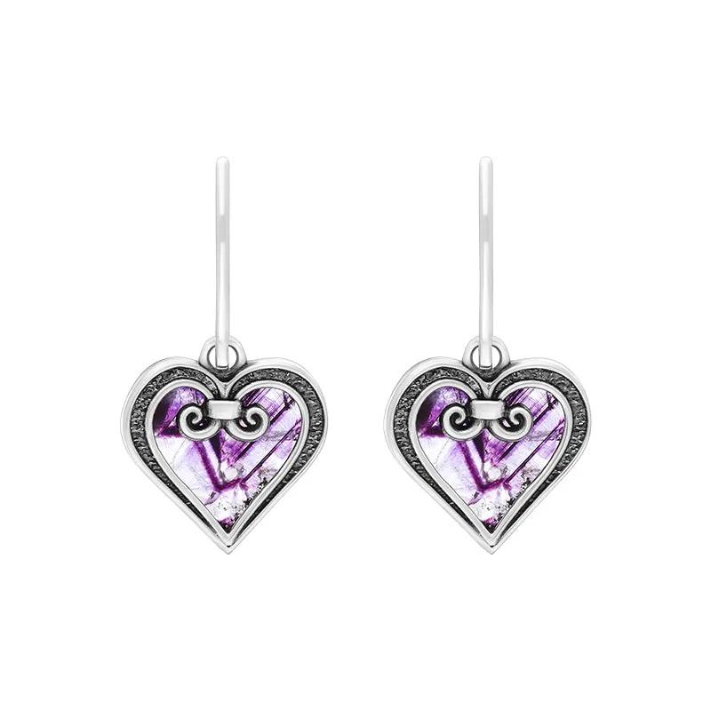 Sterling Silver Blue John Gate Heart Hook Earrings sold by C.W. Sellors