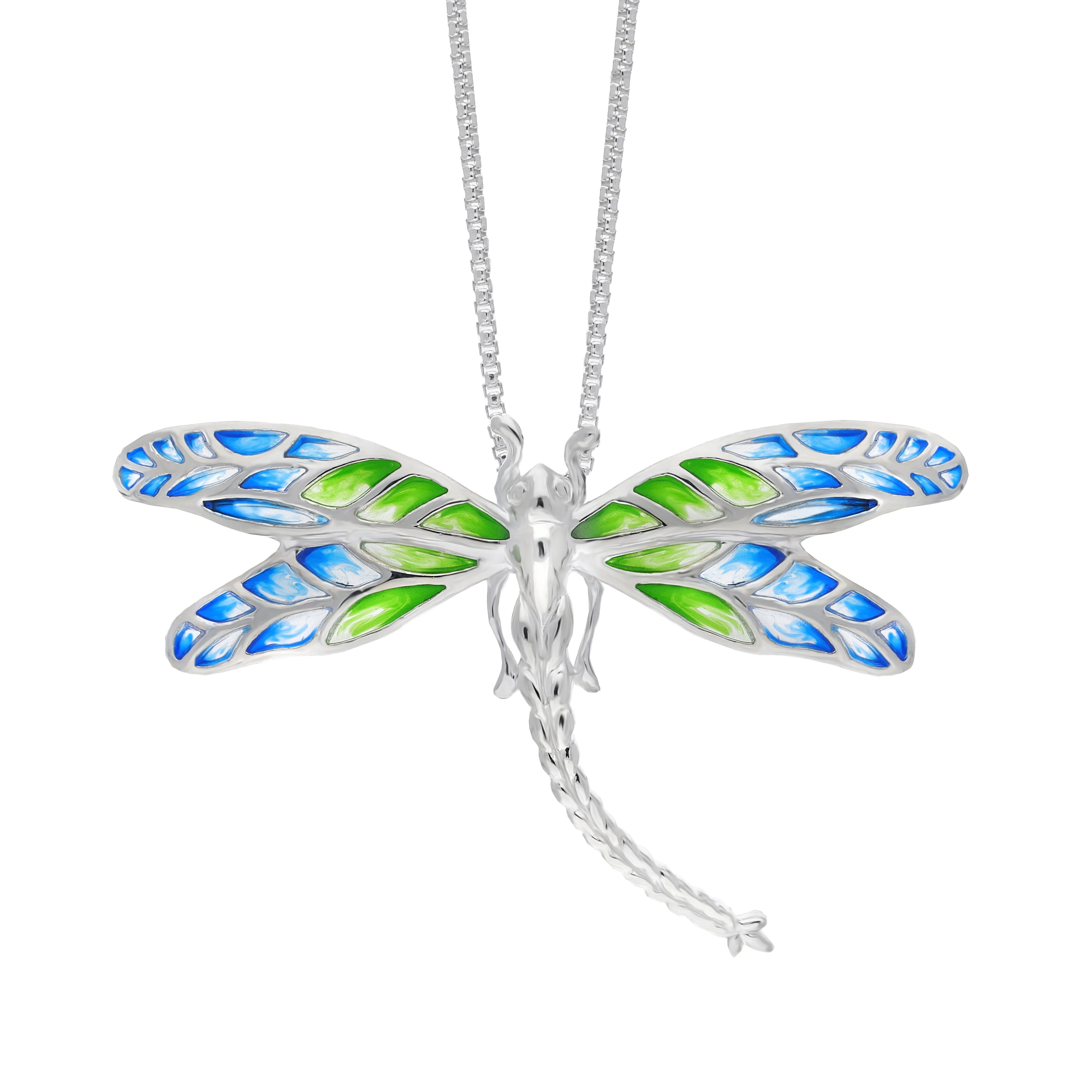 Sterling Silver Blue and Green Enamel Dragonfly Pendant sold by C.W. Sellors