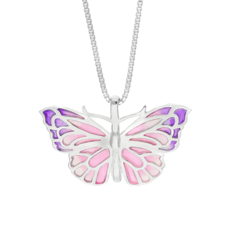 Sterling Silver Pink Enamel Butterfly Pendant sold by C.W. Sellors