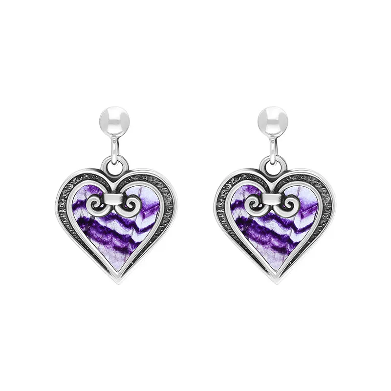 Sterling Silver and Blue John Gate Heart Stud Earrings sold by C.W. Sellors