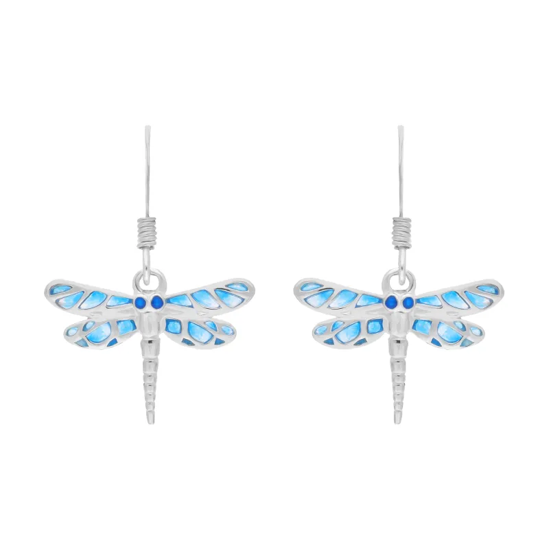 Sterling Silver Blue Enamel Dragonfly Hook Earrings sold by C.W. Sellors