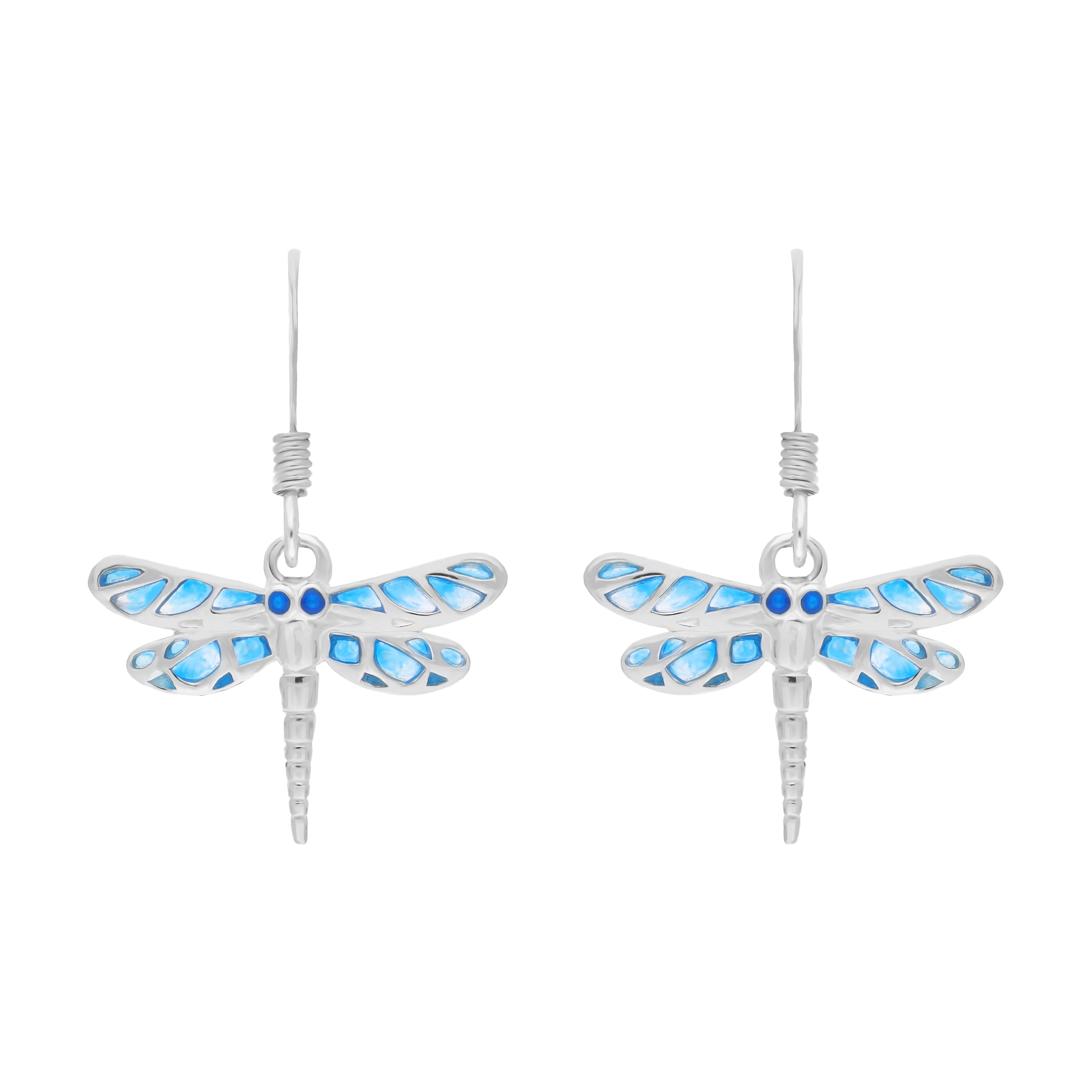 Sterling Silver Blue Enamel Dragonfly Hook Earrings sold by C.W. Sellors