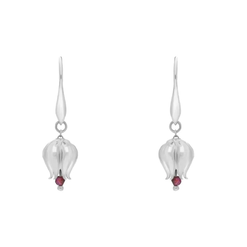 Sterling Silver Garnet Bead 3D Tulip With Bead Drop Hook Earrings sold by C.W. Sellors
