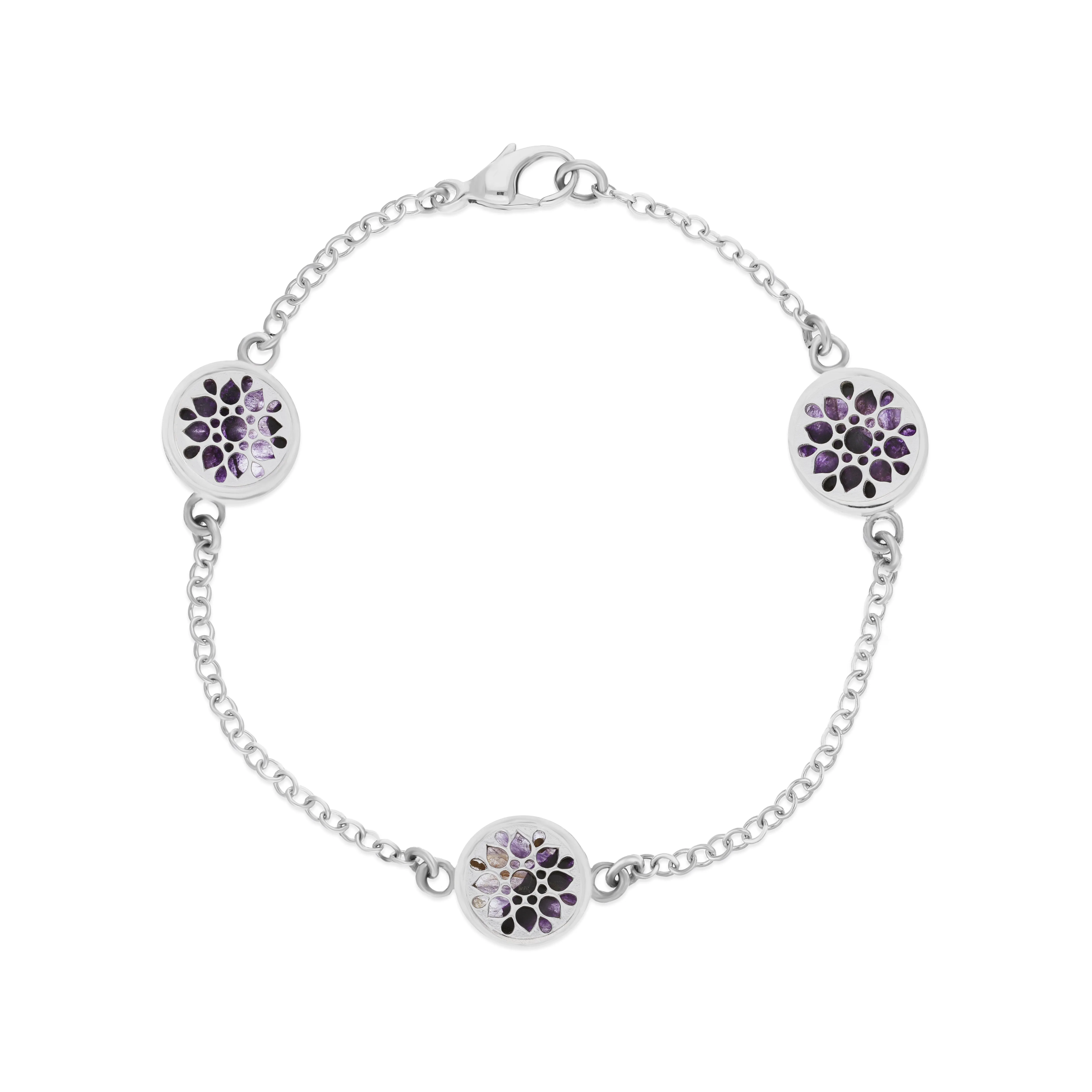 Sterling Silver 10mm Blue John Three Flower Burst Chatsworth Décor Bracelet sold by C.W. Sellors