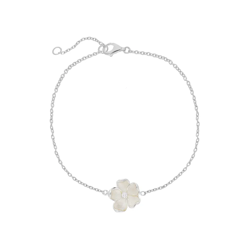 Sterling Silver White Enamel Diamond Flower Bracelet sold by C.W. Sellors