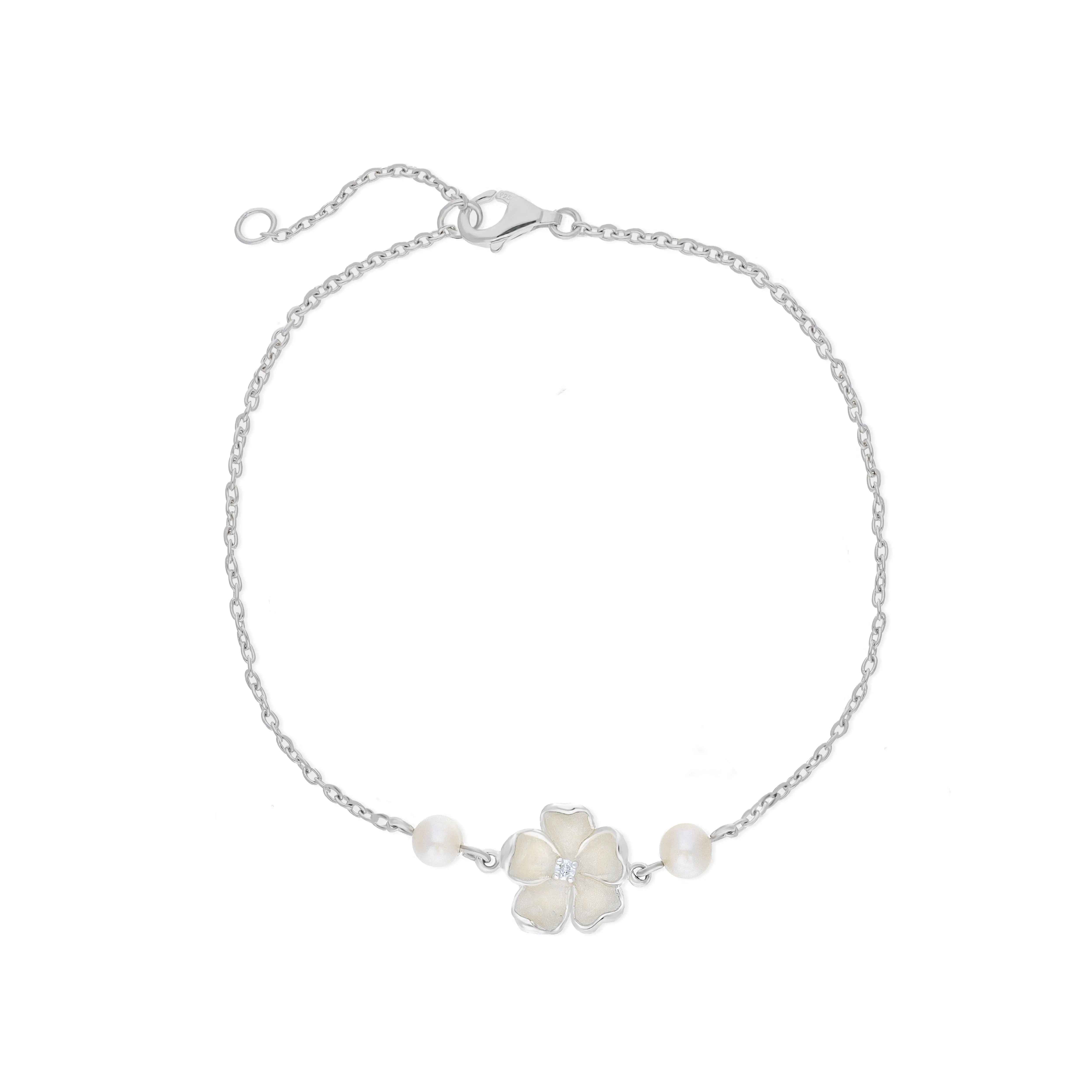 Sterling Silver Pearl and Diamond Flower Bracelet sold by C.W. Sellors