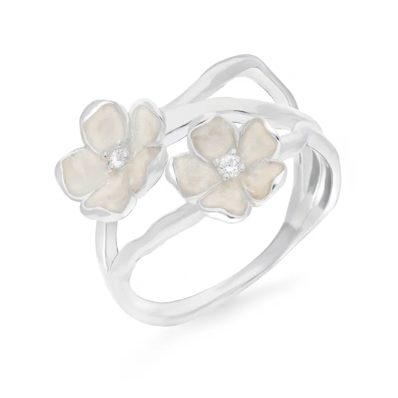 Sterling Silver Enamel Diamond Double Flower Ring sold by C.W. Sellors