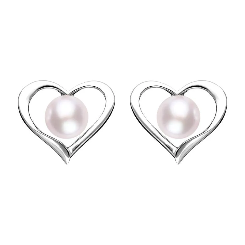 Sterling Silver Pink Pearl Open Heart Stud Earrings sold by C.W. Sellors