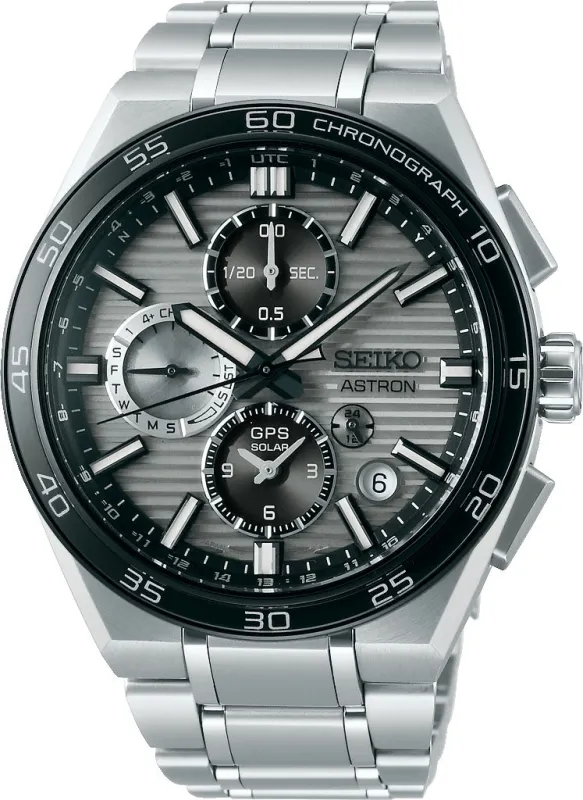Seiko Astron GPS Solar Dual Time Chronograph in Silvery Grey Watch sold by C.W. Sellors