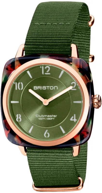 Briston Clubmaster Chic HM Gold Olive Green Watch made by C.W. Sellors