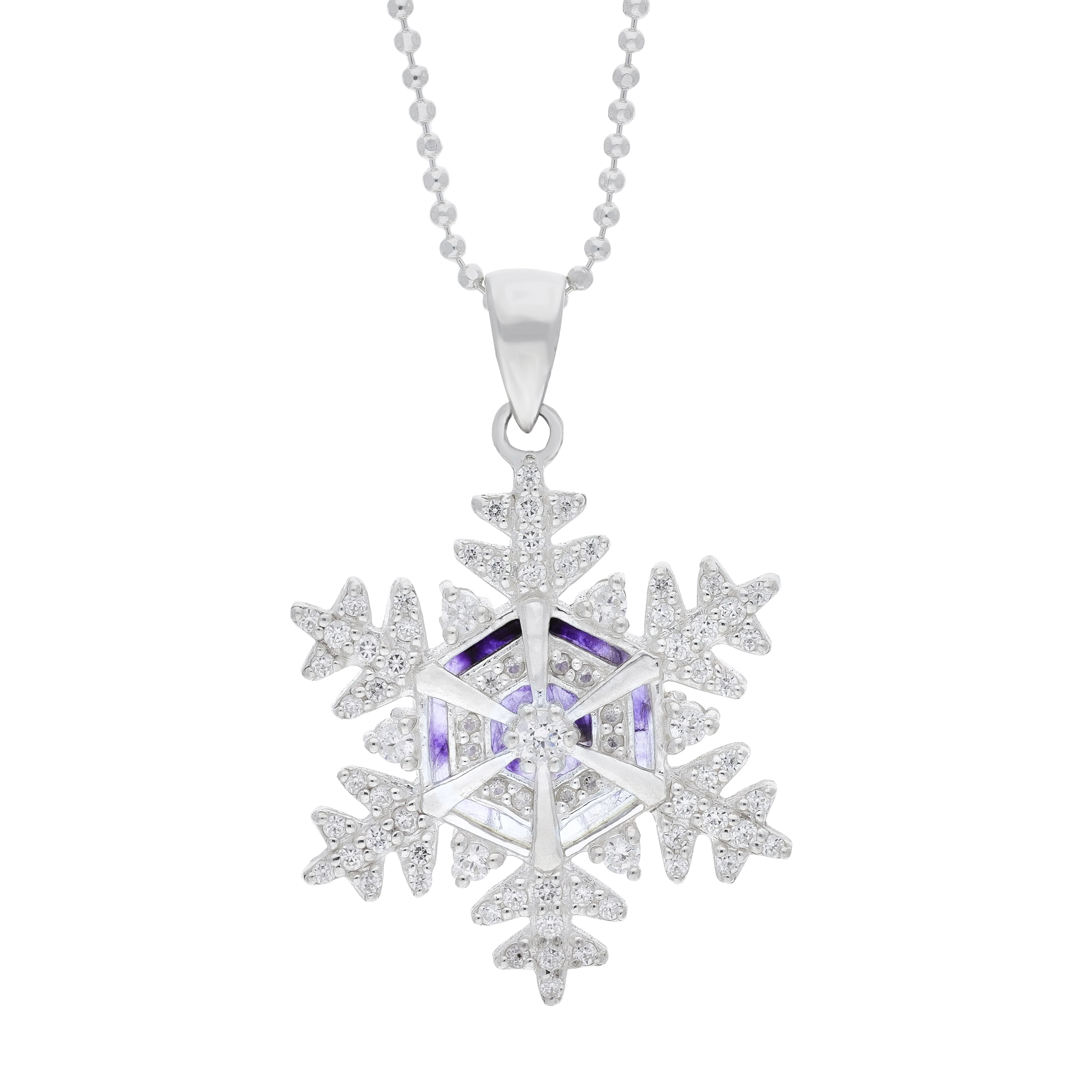Sterling Silver 26mm White Cubic Zirconia & Blue John Snowflake Pendant sold by C.W. Sellors