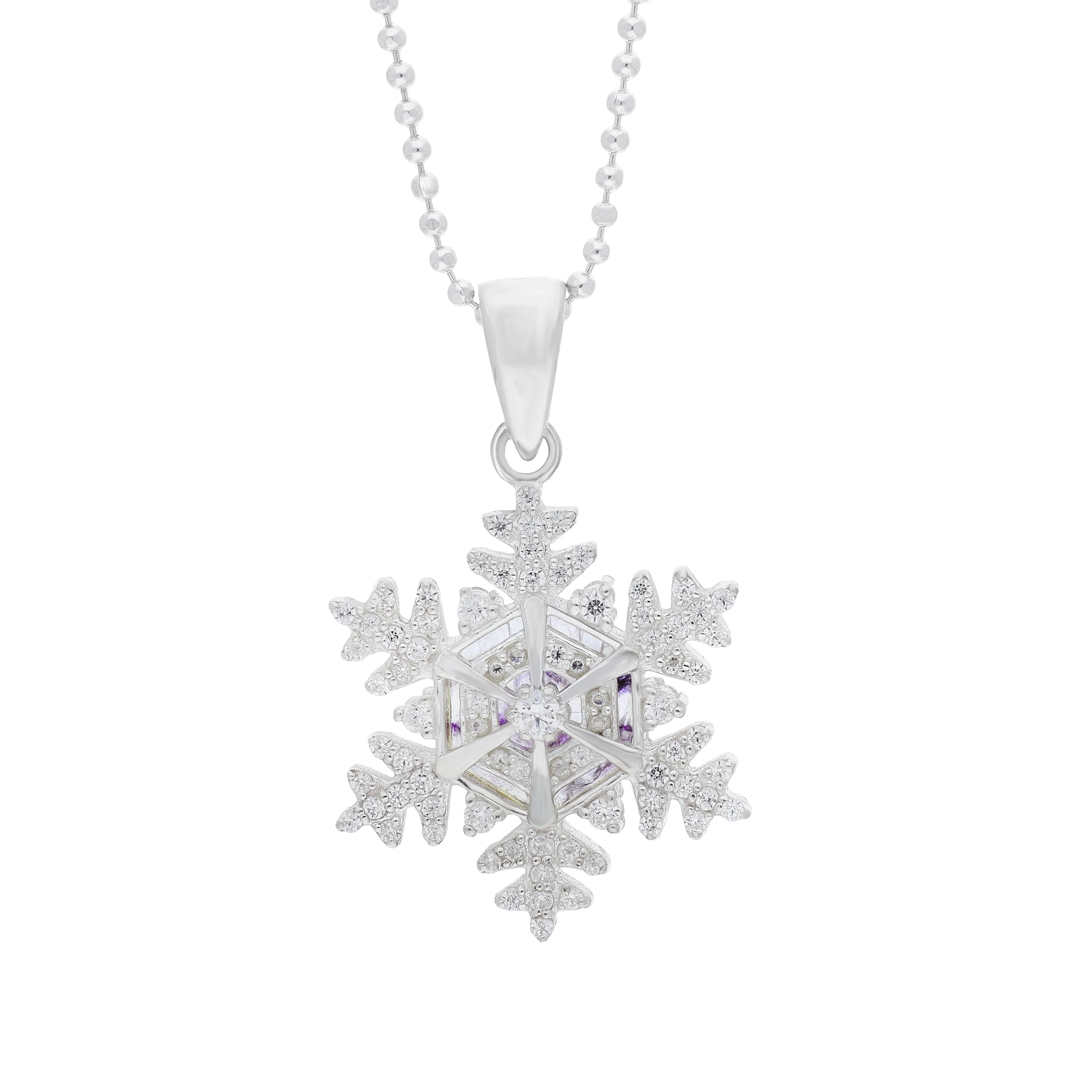 Sterling Silver 20mm White Cubic Zirconia & Blue John Snowflake Pendant sold by C.W. Sellors