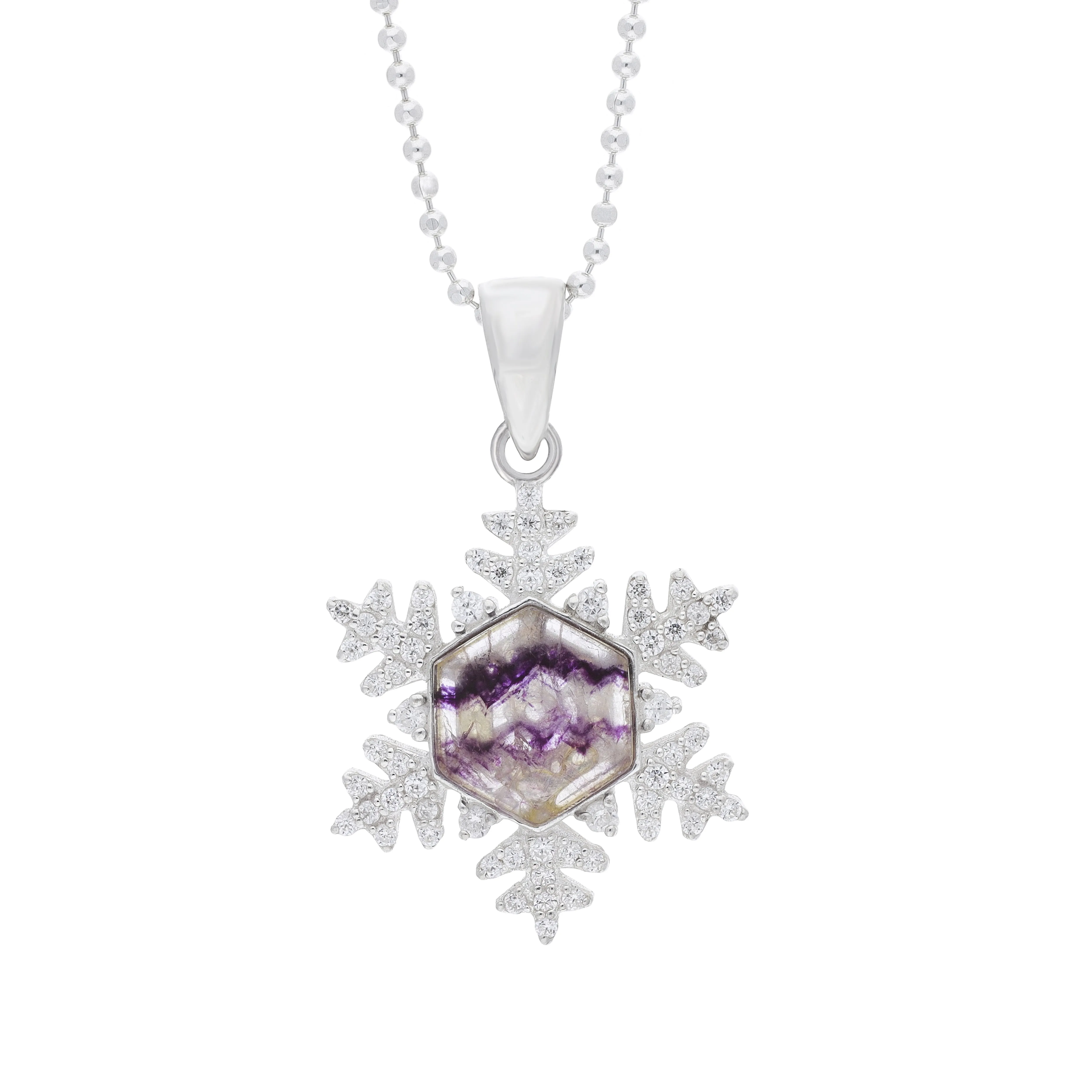 Sterling Silver 20mm White Cubic Zirconia & Blue John Snowflake Pendant sold by C.W. Sellors product image thumbnail 2
