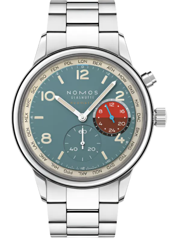 Nomos Glashutte Club Sport Neomatik Worldtimer Glacier Sapphire Crystal Watch sold by C.W. Sellors