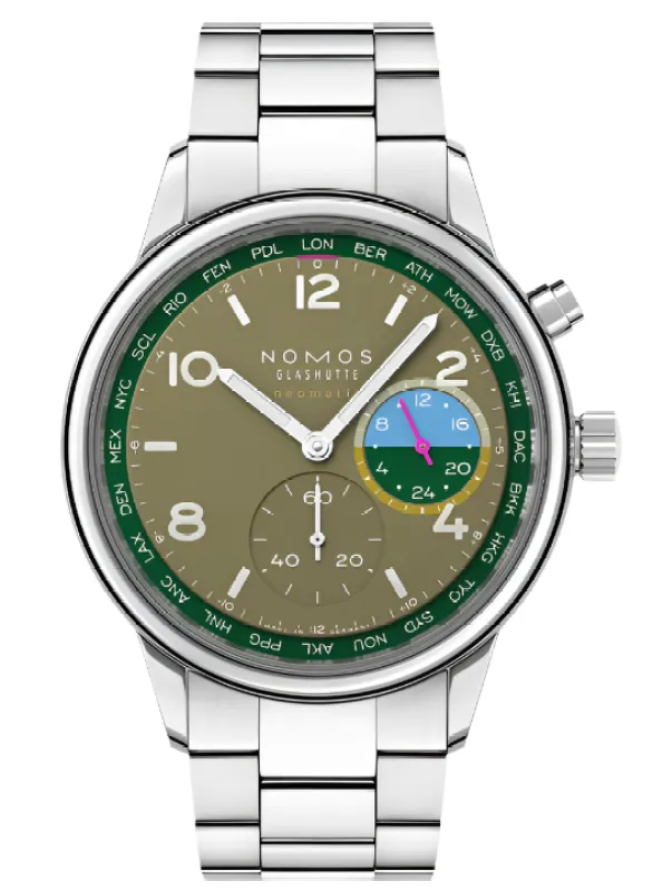 Nomos Glashutte Club Sport Neomatik Worldtimer Jungle Sapphire Crystal Watch sold by C.W. Sellors